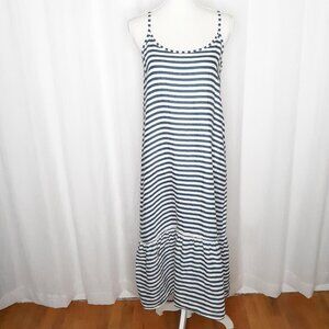 Francesca Bettini Navy & White Striped Linen Maxi Sundress